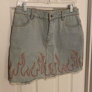 Embellished Flame Denim Skirt